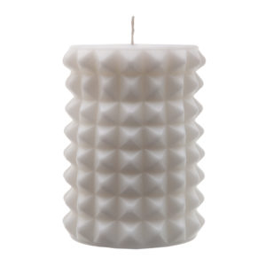 Белая интерьерная свеча из парафина - свеча столбик с рельефной поверхностью. Артикул 1207/1