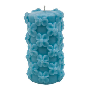 Голубая интерьерная свеча из парафина - свеча столбик с рельефной поверхностью
