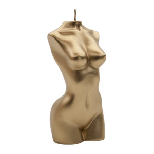 Золотистая эротическая свеча из парафина в форме женской обнаженной фигуры.